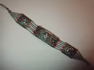 Vintage 7  Navajo Sterling Silver & Turquoise Native American Bracelet • $189