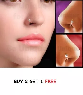 Fake Nose Ring Clip On Sparkly Crystal Diamante  Nose Hoop Stud-No Piercing • £3.49