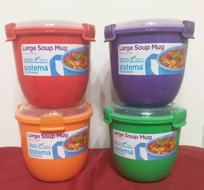 Lot Of 4 Sistema Microwave Large Soup Mug 30.4oz BPA Free • $34.95