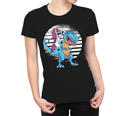 1Tee Womens Unicorn Riding Dinosaur  T-Shirt • £7.99