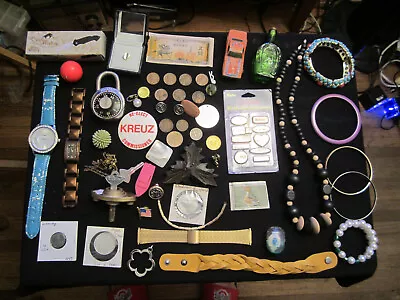 Junk Drawer Lot Old Padlock Old Elgin Key Old Watches Jewelry Old Bottle CHINA 5 • $29.99