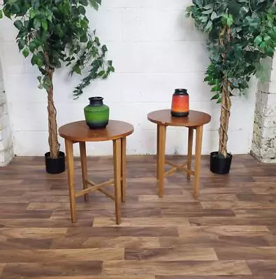 Pair Of Vintage 1960's Teak Round Tables Bedside Dropleaf Mid-Century Retro • £80