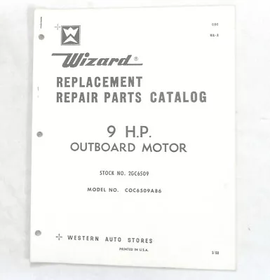1968 Wizard  9 H.p. Outboard Boat Motor Parts Catalog Book Original   • $19.95