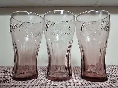Set Of 3 Coca Cola SPLASH Drinking Glasses McDonalds ALL PINK Great Condition • £14.99