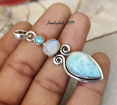 Larimar Pendant 925 Sterling Silver  Moonstone & Blue Topaz Gemstone MO5180 • $18.30