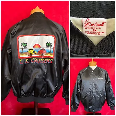 NEW NOS VINTAGE CE Cruisers Car Club Satin Jacket XL Jeannie Hot Rod Cardinal US • $56.55