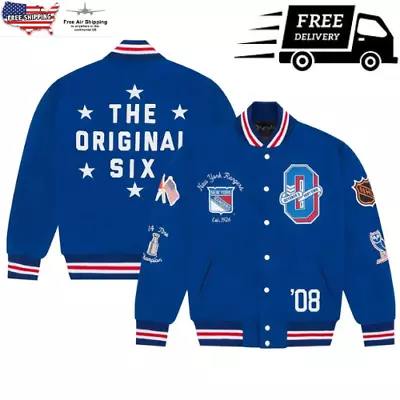 New York Rangers The Original Six OVO X NHL Blue Snap Varsity Vintage Jacket • $114.99