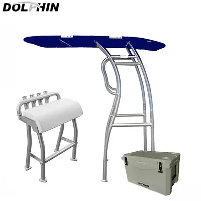 Dolphin Pro2 T Top Anodized Blue Canopy + Leaning Post + 85QT 96H Fishing Cooler • $2198