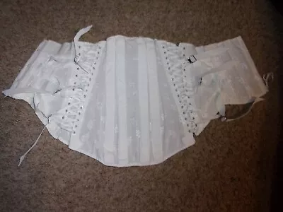 Vintage CAMP Steel Boning Lace-Up Fan CORSET GIRDLE White Brocade 36 Style 9478 • $59.99