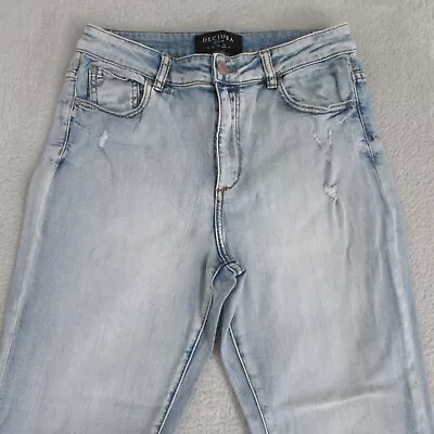 Decjuba Jeans Size 12 L26 Blue Crop Straight Mid Blue Ripped Denim Womens • $29.95