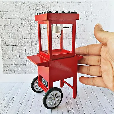 Miniature Red Popcorn Cart Dollhouse Vintage Style Carnival Accessory Realistic • $69.99