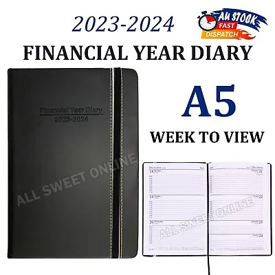 $14.95 • Buy 2023 2024 Financial Year Diary Week To View A5 Size Black Hard Cover Elastic