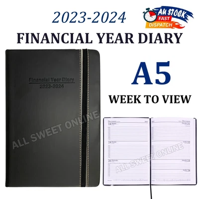 $14.95 • Buy 2023 2024 Financial Year Diary Week To View A5 Size Black Hard Cover Elastic