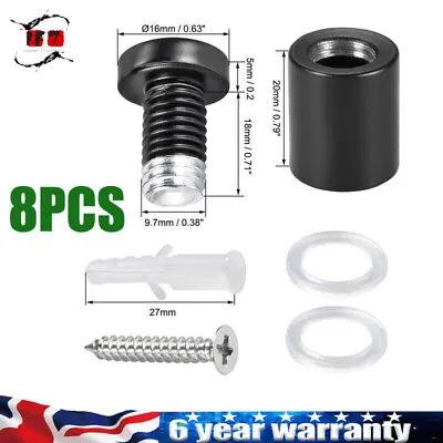 8PCS Steel Standoff Screws Wall Mount Sign Holders Glass Nails Black With Screws • £8.94