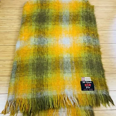 All Mohair Pile Scotland Mohair Wool Fringed Throw Blanket Plaid Orange Gray • $67.99