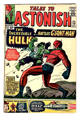 $78 • Buy TALES TO ASTONISH #59 Marvel Comics 1964 Giant Man Vs. The Incredible Hulk VG