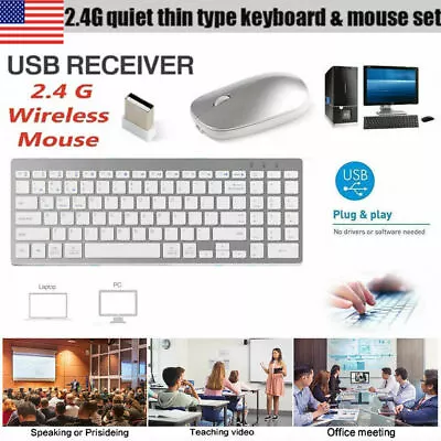 Silm Wireless Keyboard And Mouse Set Waterproof 2.4G For Mac Apple PC Computer • $34.11