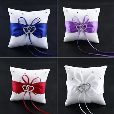£6.50 • Buy 1xBridal Wedding Ceremony Ring Bearer Pillow Cushion Crystal Double Heart