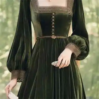 Autumn Green Vintage Velvet Dress Women Clothing 2024 New Fashion Evening • $39