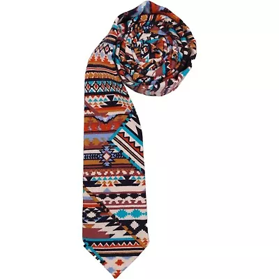 1901 NORDSTROM Mens Slim Tie 2.5 Aztec Southwestern Print Linen Cotton Necktie • $12.78