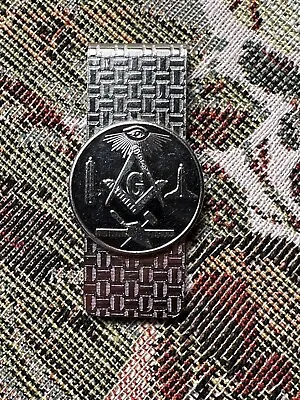 Vintage Silver Tone Freemason Masonic Textured Money Clip Holder • $15.95