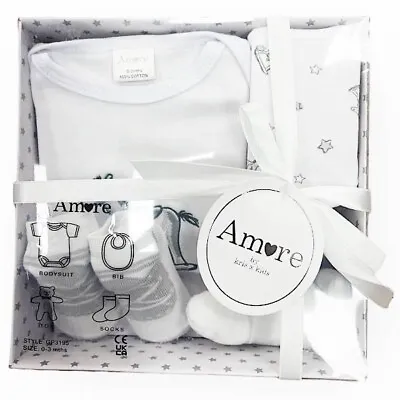 Newborn Baby Boy Gift Set Boxed White Grey Layette Clothes Unisex 0-3 Month • £13.69