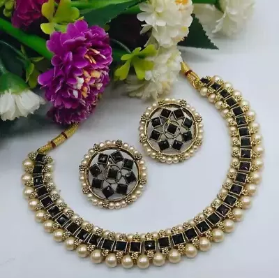 Indian Bollywood Gold Plated Kundan Choker Bridal Necklace Earrings Jewelry Set • $18.89