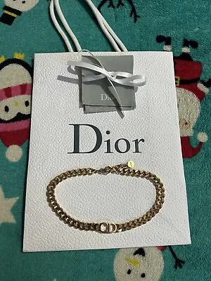 New Dior Cd Danseuse Étoile Choker Chain Necklace Gold Finish Metal • £450