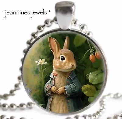 Peter Rabbit Necklace Vintage Beatrix Potter ART PRINT Silver Charm Pendant • $21.99
