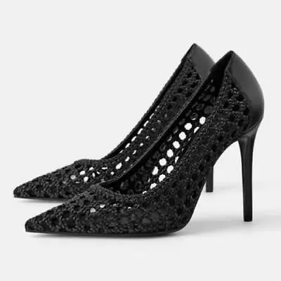 NEW ZARA Basic Collection Black Woven Pointed Toe High Heel Pumps • $39.95