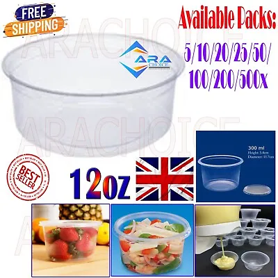 25/50/500 Round Clear Plastic Deli Food/Soup Storage Container Cup Lid 8/12/16oz • £7.95