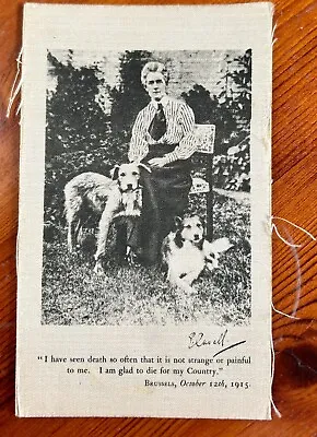 Rare WW1 Signed Silk Memorial Postcard - Nurse Edith Cavell Executed 1915 • £34.50