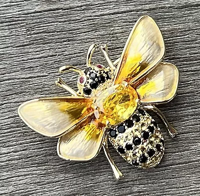 Bumble Bee Yellow Crystal Glass Rhinestone Brooch Pin Gold Tone Fashion Jewelry • $17.99