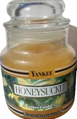 YANKEE CANDLE SMALL JAR HOUSEWARMER 104g HONEYSUCKLE BLACK BAND RARE NEW • £6