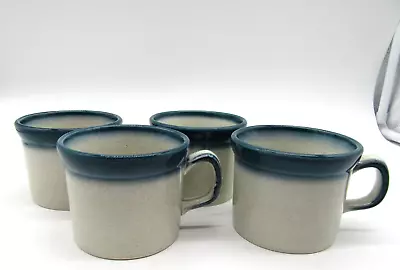 Lot 4 Vintage Wedgewood Blue Pacific Coffee Mugs Cups Stoneware England Blue Rim • $19.99