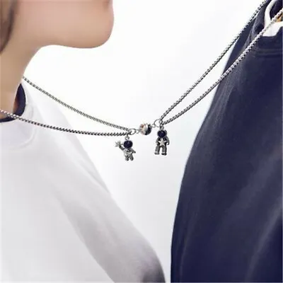 Cute 2Pcs/A Couple Astronauts Magnetic Attract Pendant Necklace Women Men Gift • $2.37
