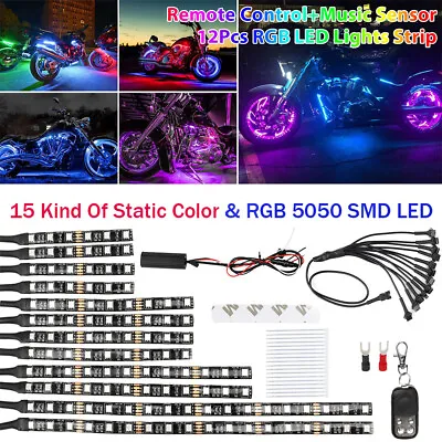 12Pcs Motorcycle RGB LED Neon Under Glow Lights Strip Kit For Honda BMW • $22.99