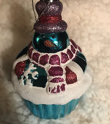 Vintage Czech Republic Mercury Glass Mica Snow Man  Cup Cake Christmas Ornament • $7