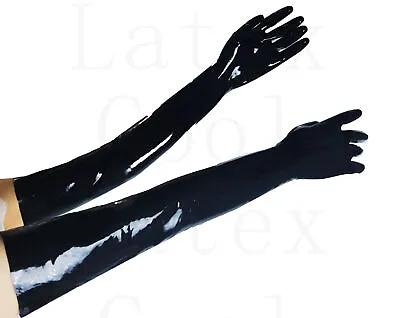 100% Latex Rubber Gummi Black Elbow Long Gloves Cosplay Mitten 0.4mm S-XL • £4.15