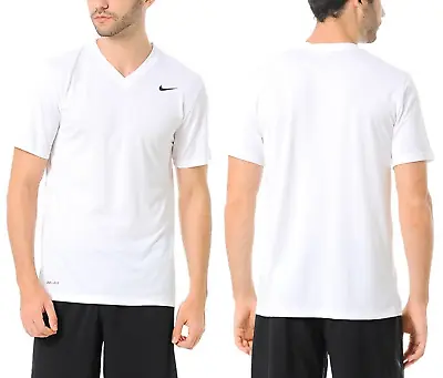 $18.99 • Buy Nike Mens DRI-FIT Training Shirt Legend 2.0 V-Neck T-Shirt White Tee -M, L-