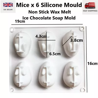 Mice Large X 6 Silicone Mold Non Stick Wax Melt Soap Ice Chocolate Mould Baking • £3.49