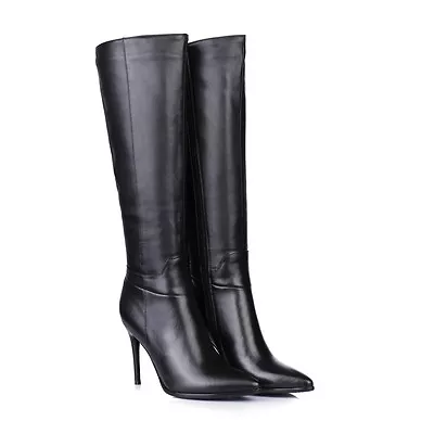 Ladies Shoes Genuine Leather Stilettos High Heels Zip Up Knee Boots AU Size B067 • $101.27