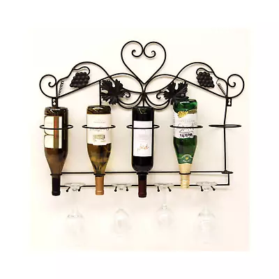 Black Metal Wire Antique Vintage Style Wall Hanging Wine Rack • $57