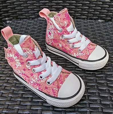 Converse All Star High Tops. Pink Floral. Infant Size 4. Excellent Condition. • £12.89