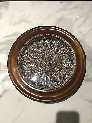 £30 • Buy Vintage Wooden And Clear Glass Rotating Lazy Susan Dip Snack Set.