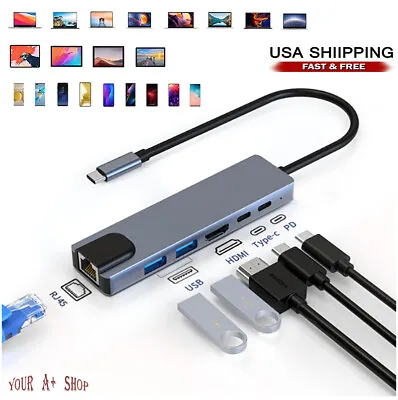 6 In 1 Multiport USB-C Hub Type C To USB 3.0 4K HDMI Adapter For Macbook Laptop • $8.95