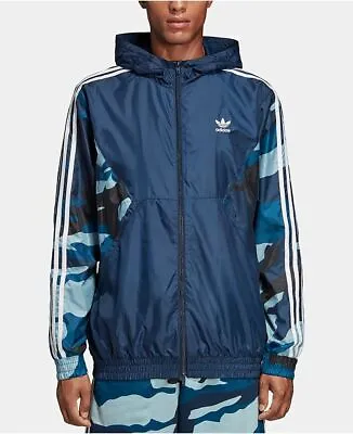 Super Rare Adidas Originals Camo Windbreaker Jacket Camouflage Blue Lg • £76.91
