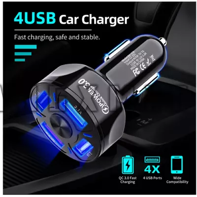 4 Port USB Car Charger Adapter LED Display QC 3.0 Fast Charging For IOS Android • $5.31