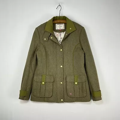 £65 • Buy Ness Tweed Field Coat Womens 12 Green Herringbone Wool Country Fieldcoat Jacket