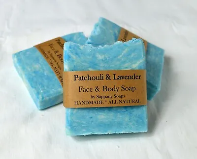 Handmade Vegan Organic Ingredients Natural Patchouli Lavender Face Body Soap  • £4.25
